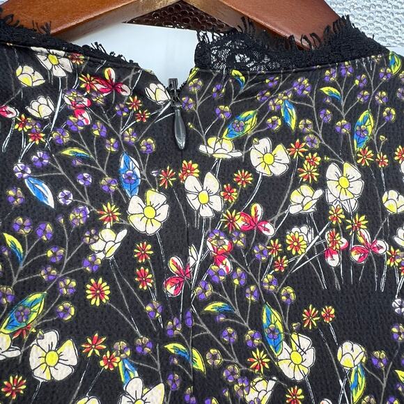 French Connection Hallie Drape Floral Black Folk Boho Mini DressWomens size 4 - Picture 7 of 8